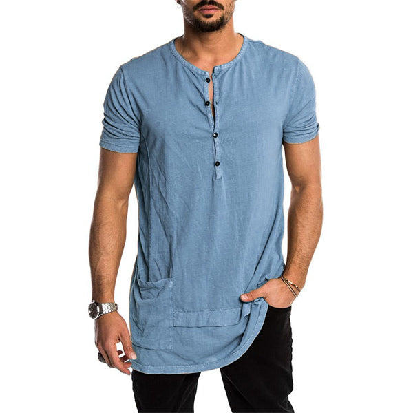 Camiseta de hombre con botones vintage con cuello redondo