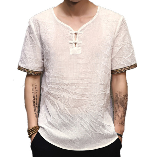 Camisa de lino para hombre con manga corta.