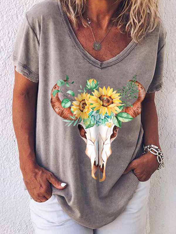 Bull Head Sonnenblumen-Print T-Shirt