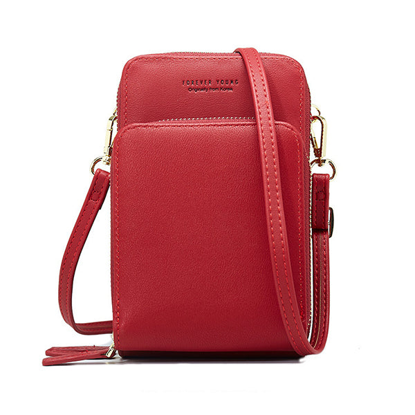 Women&#39;s solid PU leather clutch bag card pocket phone bag shoulder bag