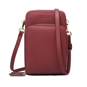 Women&#39;s solid PU leather clutch bag card pocket phone bag shoulder bag
