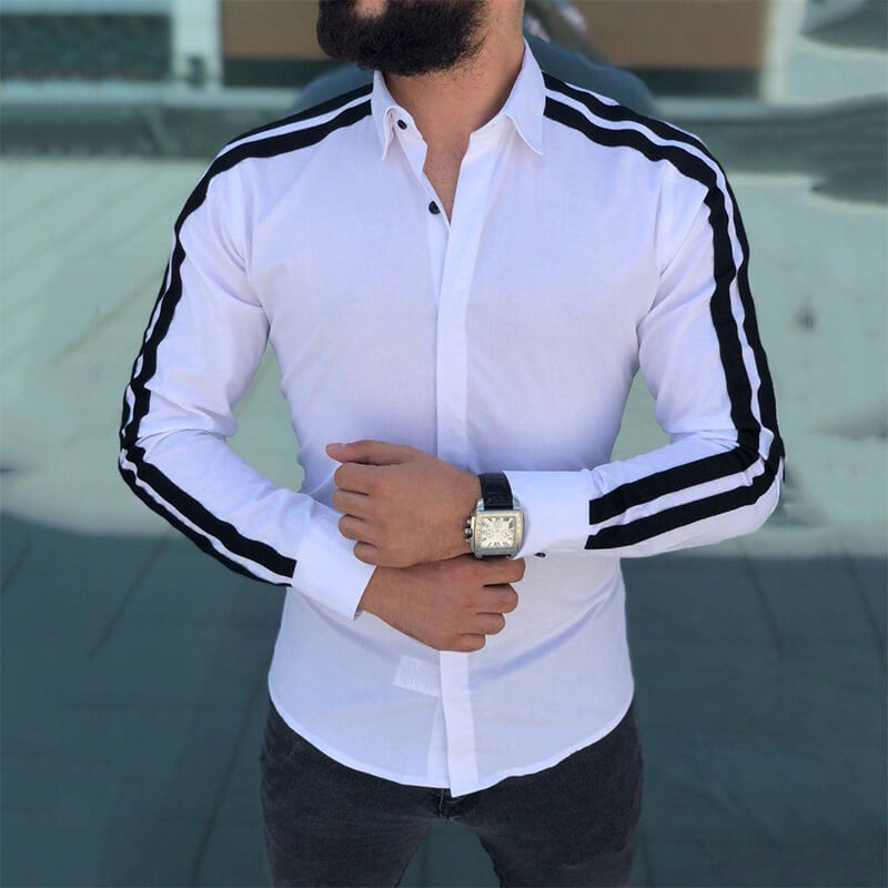 Camisa de algodón cómoda de manga larga a rayas clásica para hombres