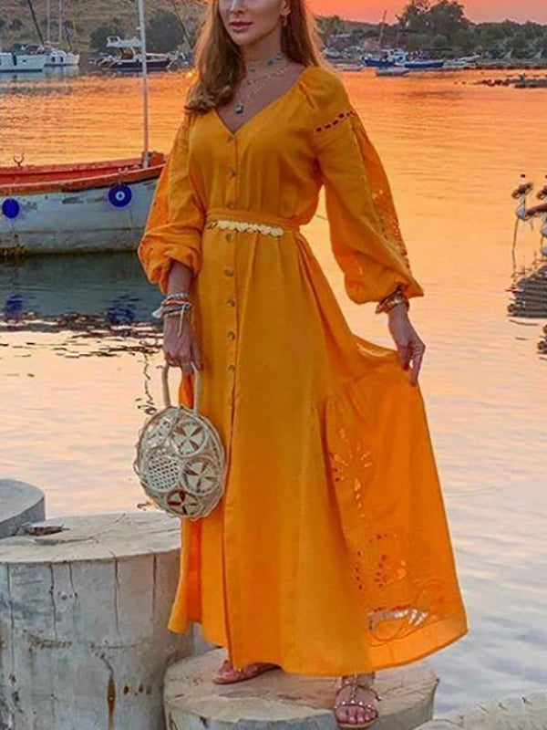 Hohles Button-Down-Boho-Maxikleid