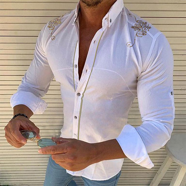 Herren Palace Besticktes schmales Langarmhemd