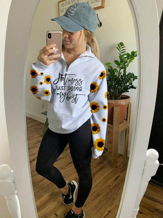 Heiße Sauerei für Frauen, die gerade mein bestes Sonnenblumenmuster-Reißverschluss-Sweatshirt tut