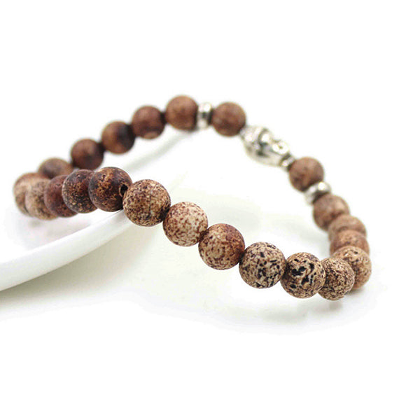 Pulsera de cabeza de Buda de ágata de piedra natural para hombre