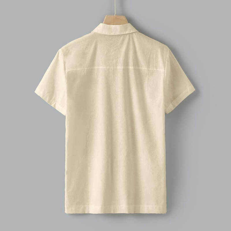 Vyrų vasaros atostogų paplūdimys Kvėpuojantys patogūs trumpų rankovių medvilniniai marškiniai su daugybe lininių kišenių