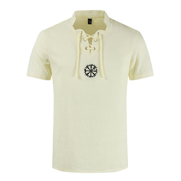 Camisa de hombre de manga corta de algodón y lino.