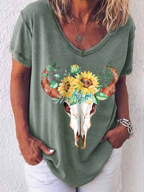 Bull Head Sonnenblumen-Print T-Shirt