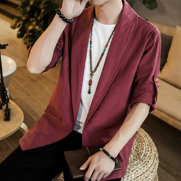 Traje casual de lino estilo chino para hombres