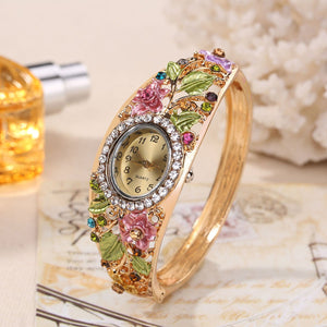 Reloj de pulsera de flores de cristal de lujo