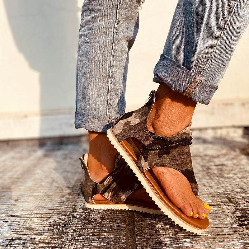 Damen Summer Beach Camouflage Casual Tangasandalen