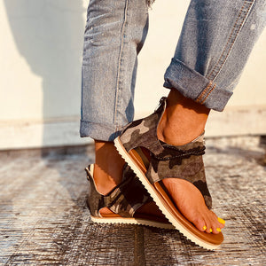 Damen Summer Beach Camouflage Casual Tangasandalen