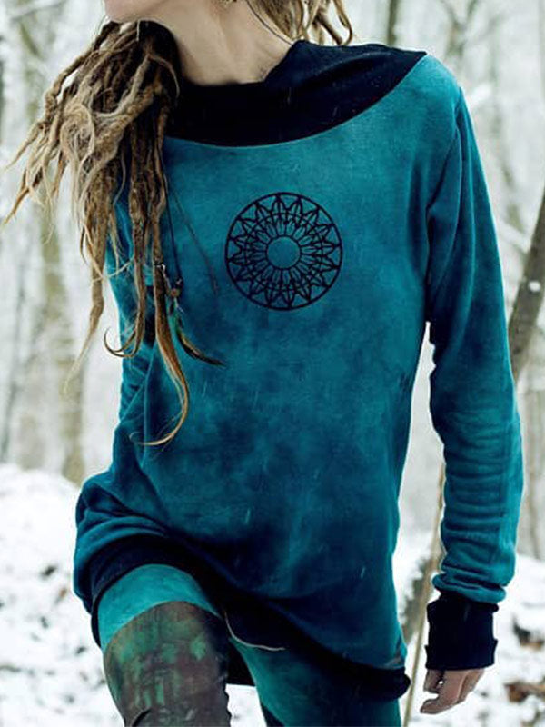 Vintage Vintage gefärbtes bedrucktes Langarmkleid