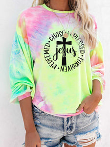 Jesus Cross, auserwähltes gesegnetes vergebenes eingelöstes Batik-T-Shirt