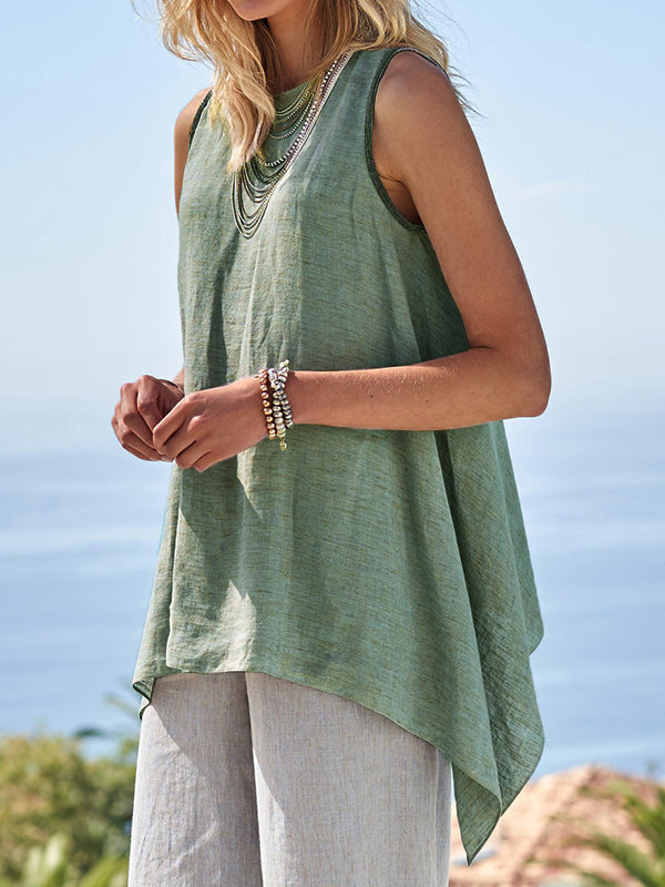 Camiseta sin mangas asimétrica sin mangas con borde