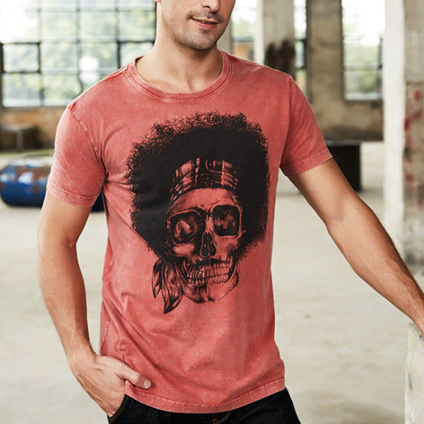 Vyriški madingi medvilnės kaukolės marškinėliai trumpomis rankovėmis