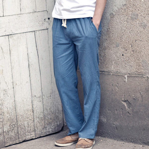 Pantalones de hombre transpirables de algodón y lino