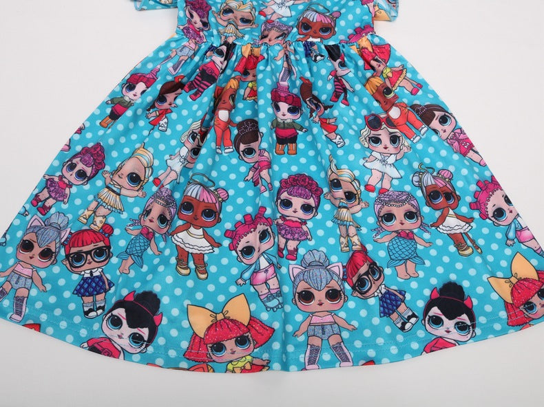 Vestido estampado estampado de dibujos animados para niñas
