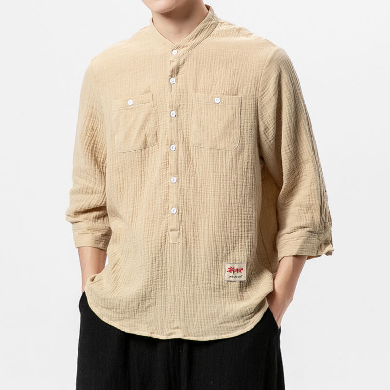 Camisa de lino vintage clásica de verano para hombres, transpirable, cómoda y ligera.