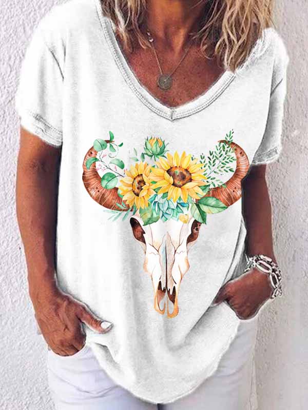 Bull Head Sonnenblumen-Print T-Shirt