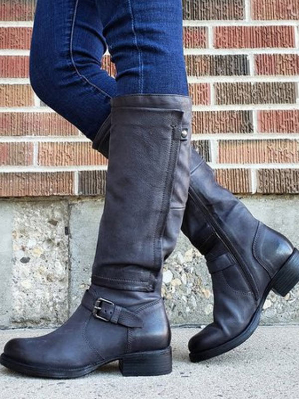 Cremalleras vintage de tacón grueso para mujer con tacones altos