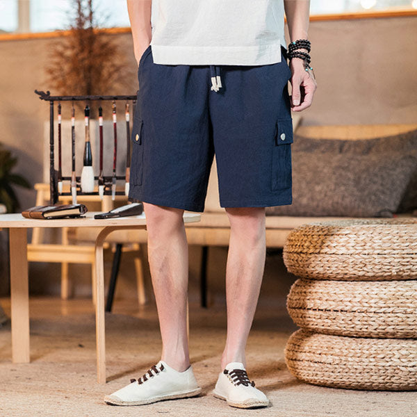 Bolsillos a la rodilla en algodón y lino para hombre.