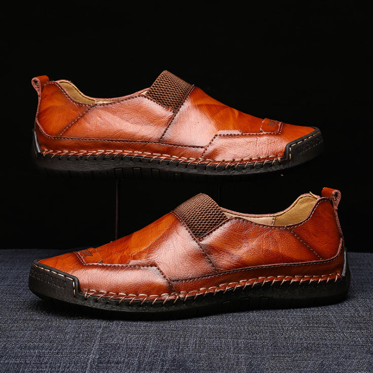 Men Hand Stitching Leather Slip Resistant Soft Sole Casual Shoes