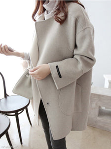 Lapel Patch Pocket Plain Woolen Coat