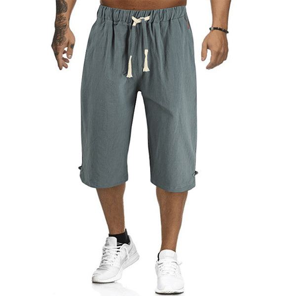 Lace-up trousers in cotton and linen for men