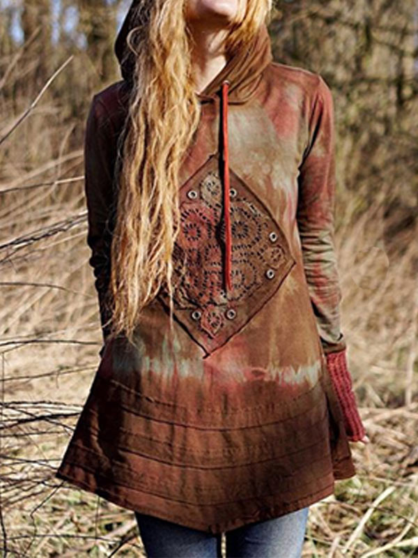 Retro gemischter gefärbter Spitzenstich-Kapuzenpullover der Frauen