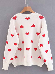 Drop Shoulder Heart Pattern Pullover mit Strickpullover