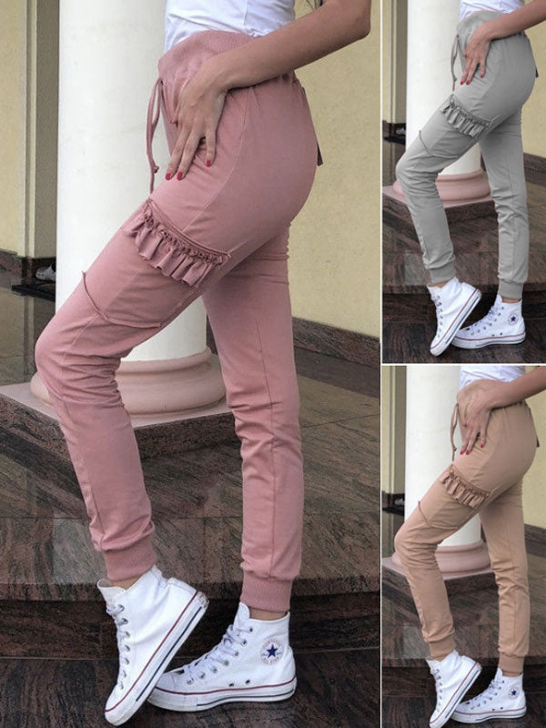 Auriculares de madera en blanco y negro para mujer, pantalones casuales sueltos