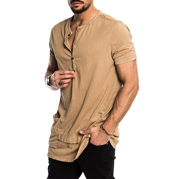 Camiseta de hombre con botones vintage con cuello redondo