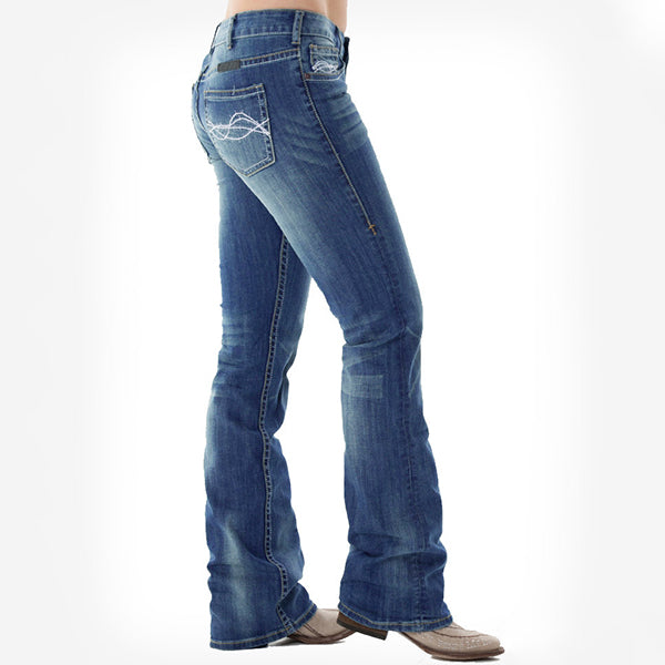 Blanco Barbwire bordado Lavado estiramiento cadera Hugger Bootcut Jeans