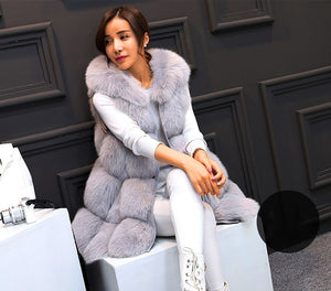 Solid Detachable Sleeve Hooded Fur Vest