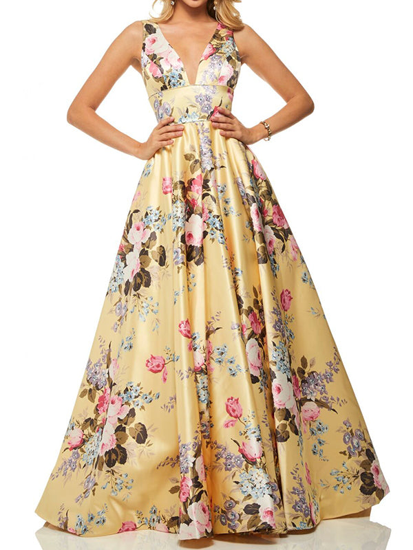 Blumendruck Stechender Hals Prom Maxi Kleid Abendparty Vestido