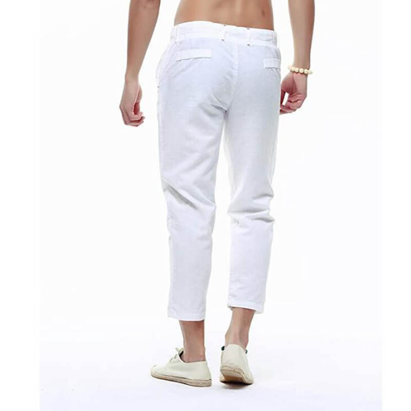 Piernas finas y ligeras de verano para hombres, pantalones de algodón de lino transpirables