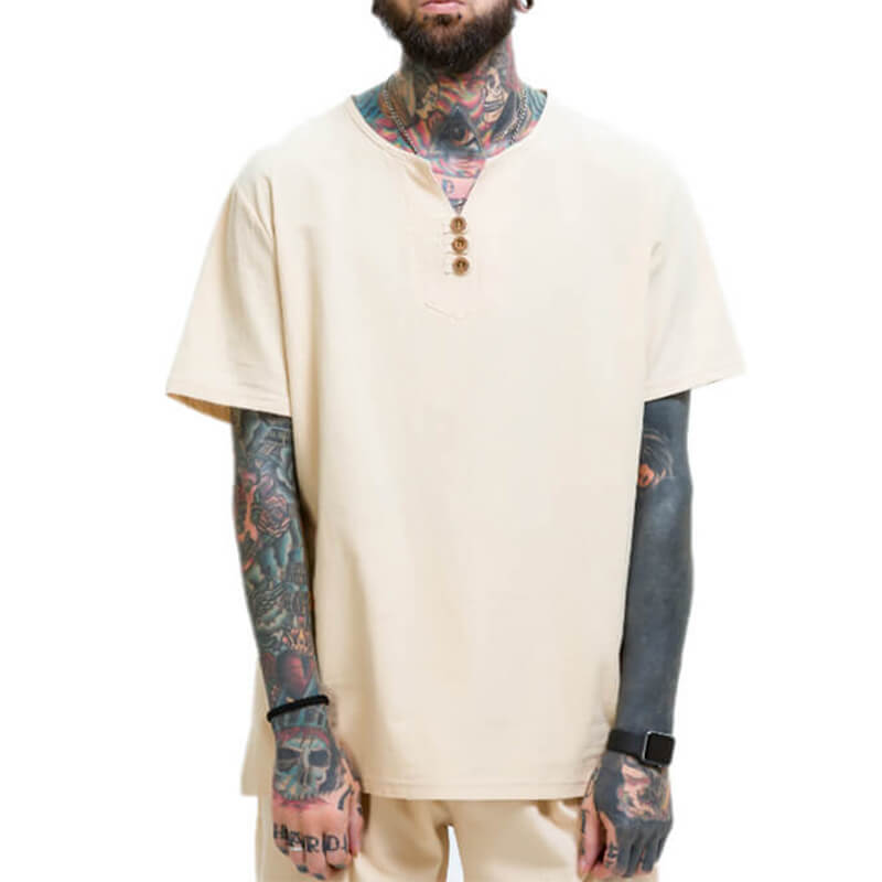 Vyriški vintažiniai patogūs trumpų rankovių medvilniniai marškiniai trumpomis rankovėmis ir V formos kakleliu
