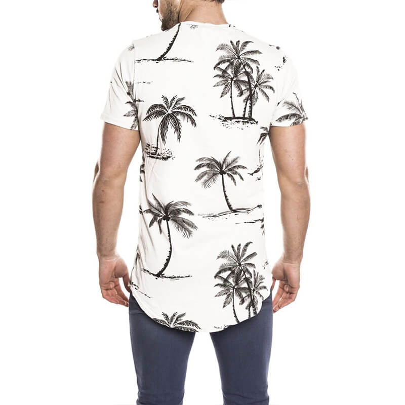 Camiseta de algodón con cuello redondo y estampado de madera de coco fina de verano para hombres