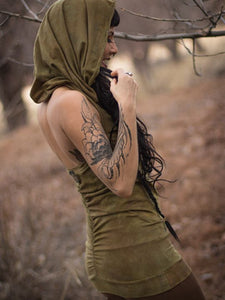 Damen Vintage gefärbtes rückenfreies Kapuzenoberteil