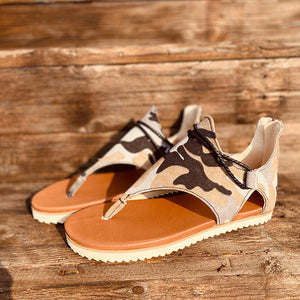 Damen Summer Beach Camouflage Casual Tangasandalen