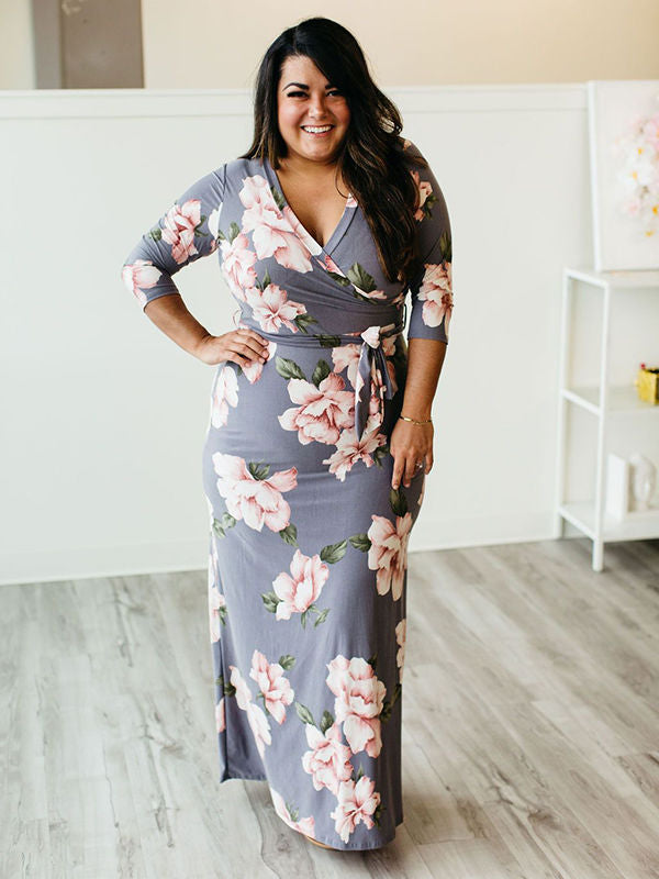 Sexy  Maxi-Kleid mit V-Ausschnitt und Blumendruck