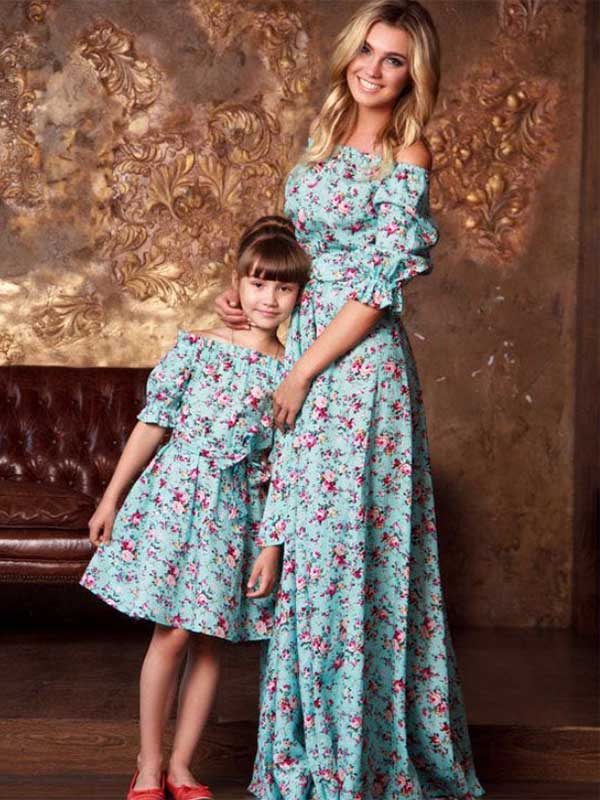 Vestido con estampado floral para padres e hijos.