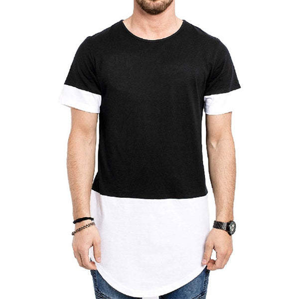 Camisa casual para hombre con manga corta y cuello redondo y colores contrastantes.