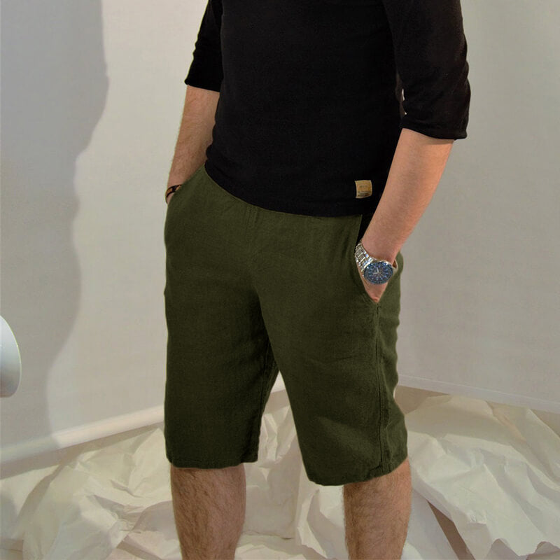 Herren Basic Casual Komfortable Atmungsaktive Leichte Kordelzug Elastic Waist Leinen Shorts