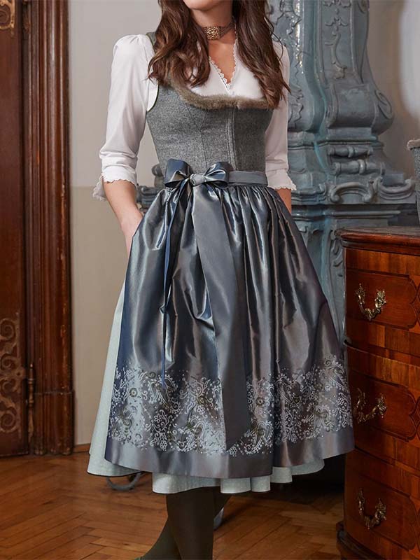 Vestido cálido con lazo gris para mujer.