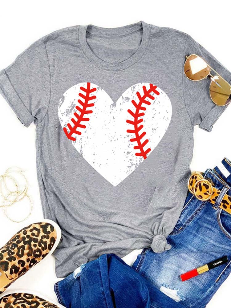 Frauen Baseball Herzdruck T-Shirt