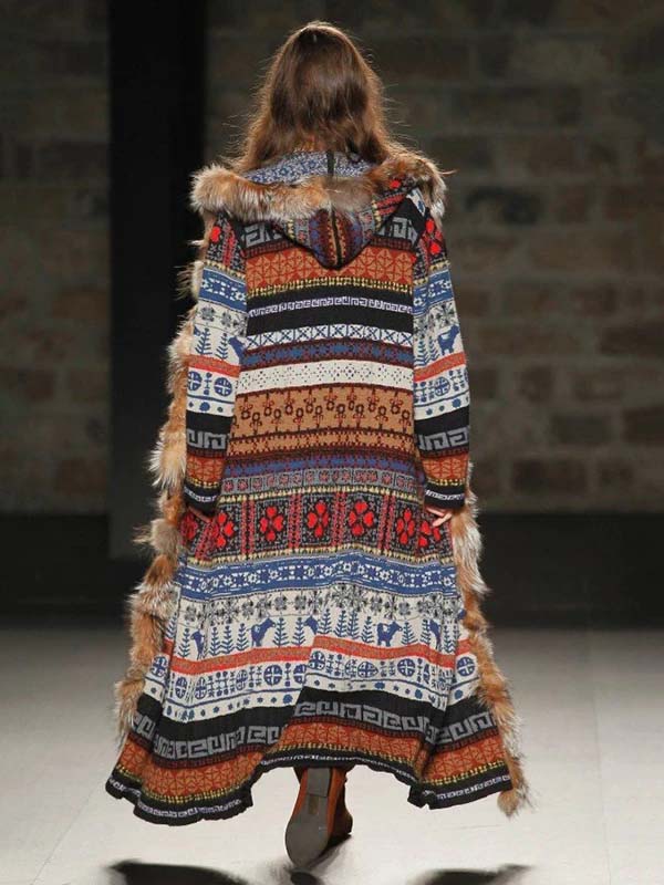 Abrigo vintage vintage estampado con manga larga