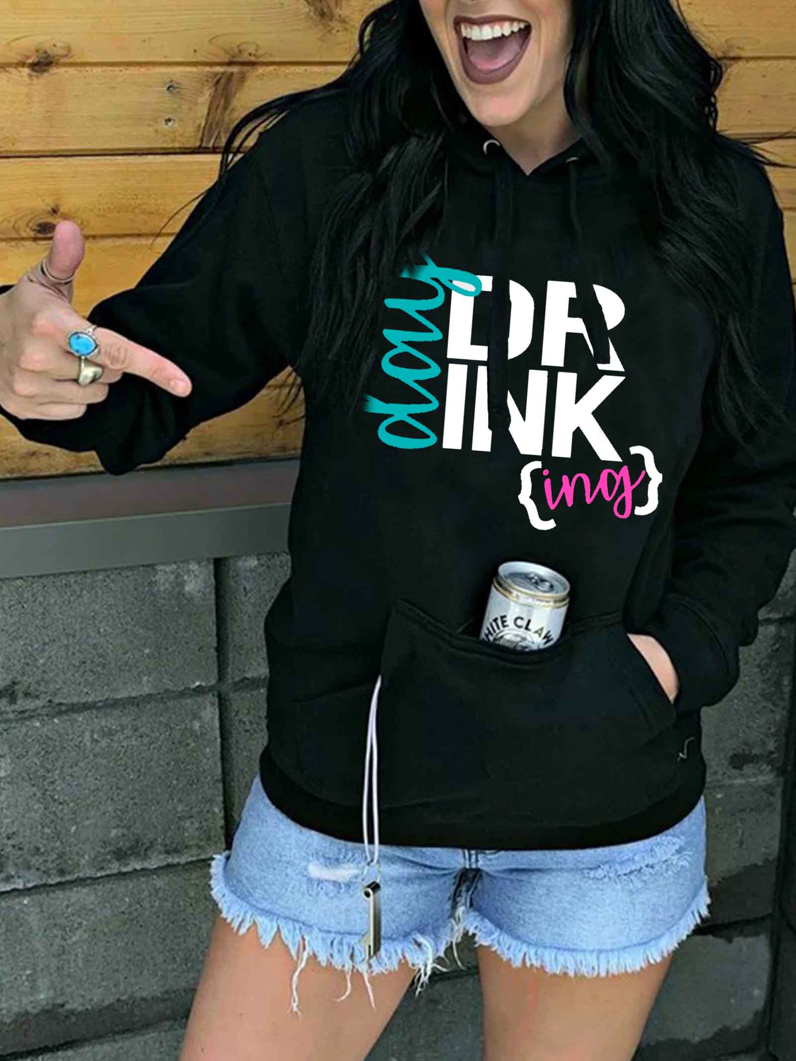 Frauentag TRINKEN Letter Pocket Hoodie